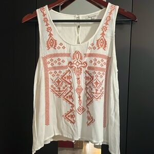 White tank top with embroidered design SIZE S